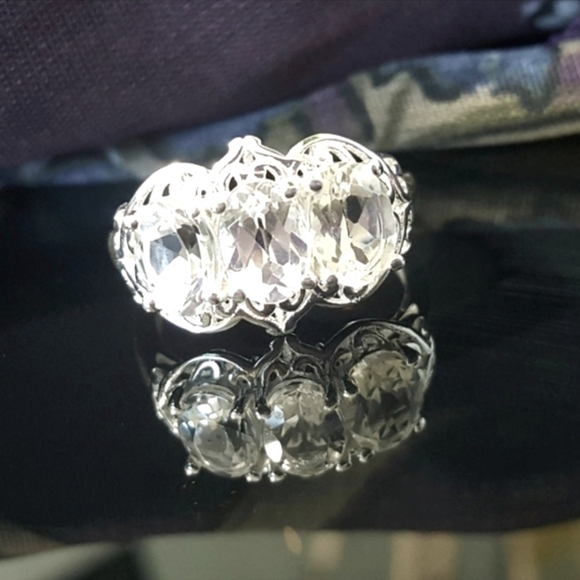 925 SS White Sapphire 3 Stone Ring - Picture 7 of 7